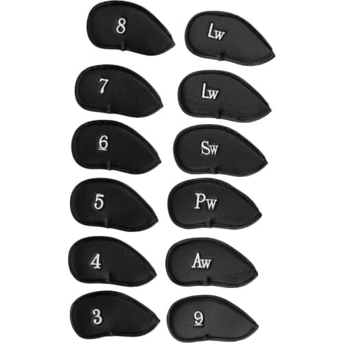 12pcs PU Golf Club Head Covers Slightly Thick Golf Club Iron Covers Black, Fit for Almost Brands and Sizes Iron Golf Club Head