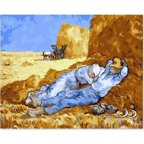 Digital oil painting DIY decoration living room bedroom sofa background Van Gogh wheat field lunch break Diy by numbers