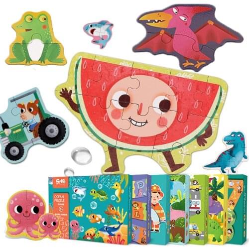 Baby Wooden Large Cartoon Puzzle Set Educational Toy Learning Dinosaur Animal Fruit Vegetable Vehicle Wooden Puzzle Baby Toys