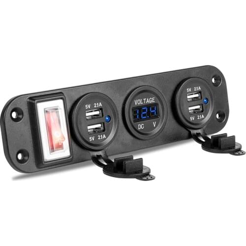 DIY 4in1 Dual USB Port charger Voltage Display 2.1+2.1A Multi-Port USB Phone Car Charger With On/Off Switch Safe Protection