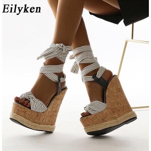 Eilyken New Fashion Ankle Strap Roman Gladiator Wedges Sandals Women Lace Up Platform High Heels Summer Open Toe Ladies Shoes