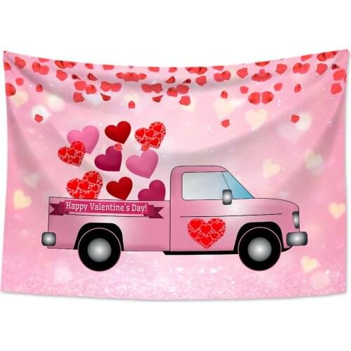 Valentines Day Tapestry Wall Hanging Retro Truck Love Heart Printed Hanging Tapestry Wall Cloth Tapestries Yoga Mat Blanket