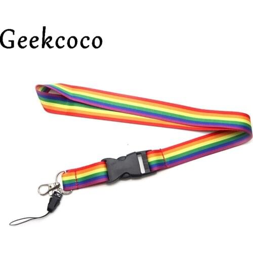 Homosexuality Rainbow colorful diy keychains Accessory Safety Breakaway Mobile Phone USB ID Holder Key Strap Neck lanyard J0254