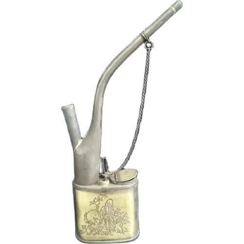 Chinese Old Bronze Statue Old Copper Hookah Bag
