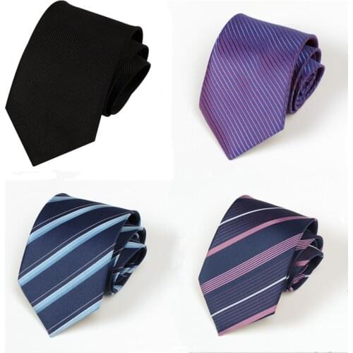 Classic Men Business Formal Wedding Tie 8cm Stripe Neck Tie Fashion Shirt Dress Accessories Black Blue and Purple Tie Casual Tie