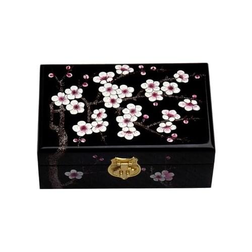 Beautiful NEW Chinese handmade classic wooden lacquer & plum blossom 2 layers Jewelry box 014