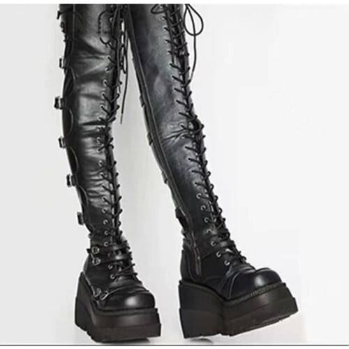 Fashion Wedges Metal Decoration Motorcycle Boots Plus Size Zipper Platform Metal Lattice Gothic Style Women Shoesdr5