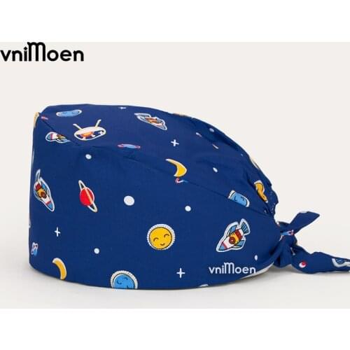 Cartoon Cosmic printing wholesale Unisex cotton print hats adjustable Scrub hat beauty salon nursing cap laboratory Scrub Cap