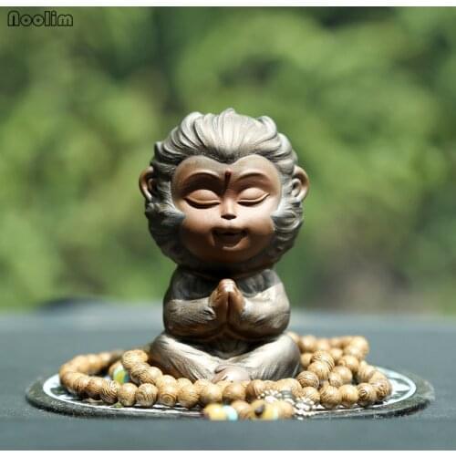 NOOLIM Purple Clay Kiln Change Cute Monkey King Tea Pet Ceramic Handmade Animal Ornaments Creative Car Decoration Crafts