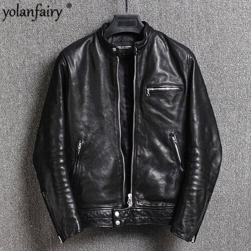 2020 New Genuine Leather Jacket Men Spring Autumn Sheepskin Coat for Men Biker Motorcycle Jacket Slim Fit Deri Mont KJ4128