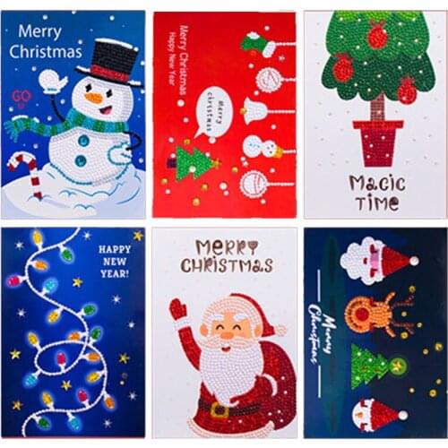 2020 6pcs Diamond Painting Greeting Cards Christmas Birthday Postcards 5D DIY Kids Festival Embroidery Greet Cards Gifts