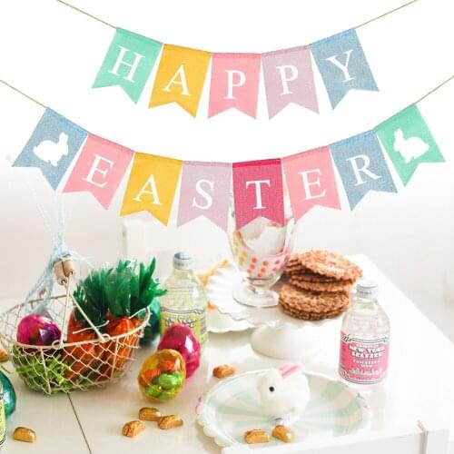 Easter Burlap Bunting Banner Hanging Decorative Swallow Tail Banner Easter Party Supplies (Colorful, HAPPY EASTER Letter)