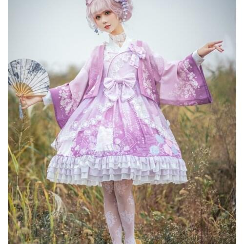 Preppy style student Hanfu retro sweet lolita dress victorian printing kawaii girl loli cosplay gothic lolita loli kimono