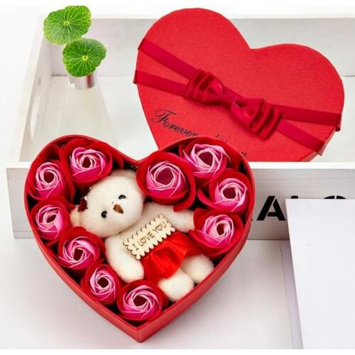 Valentine Day Rose Gift Box 10 Flowers Soap Flower Gift Box Rose Flower Boxs Bear Bouquet Wedding Party Decorations Gift SN3552