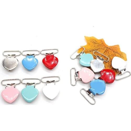 Chenkai 50PCS 1''25mm Heart Metal Suspenders Soothers Holder Clips Dummy Pacifier For DIY Baby Teething Chains Toy Accessarries