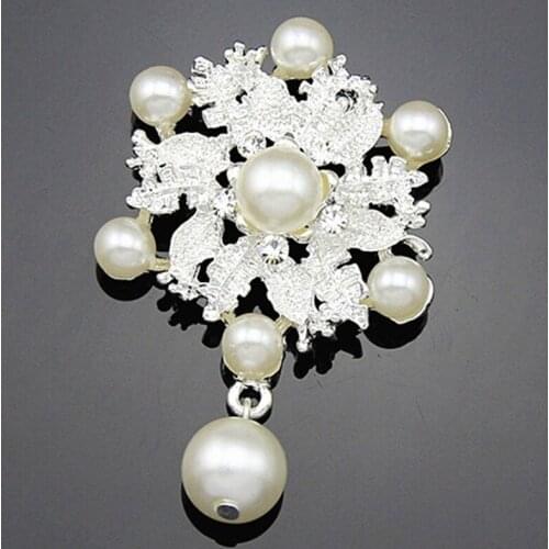 Silver Plated Pearl Dangle Drop Pendent Wedding Bridal Bouquet Brooch Unique Party Broach