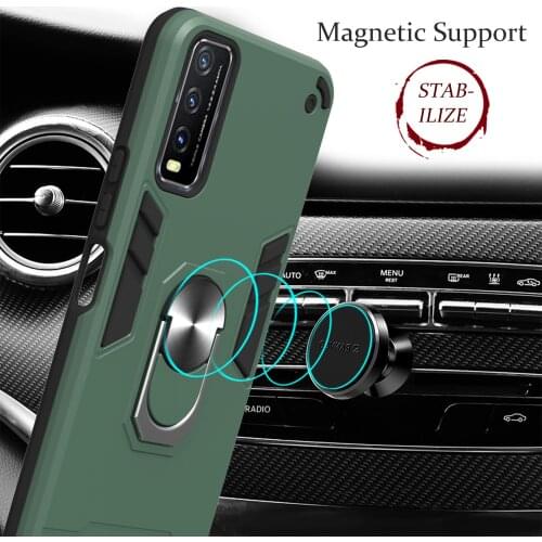 Armor Shockproof Case For VIVO Y20 Y50 Y91 Y93 Y95 Y83 Y17 Y19 V17 V15 Pro Magnetic Ring Stand Soft TPU Frame Hard PC Back Cover