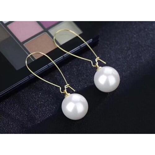 Copper Plated Fine Jewelry Fresh Water White 10mm Round Pearl Dangle Earrings for Women Fine Pearl Earrings