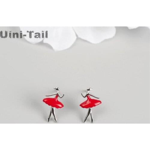 Uini-Tail 2019 new listing 925 sterling silver red skirt ballet girl earrings fashion simple personality fresh trend jewelry