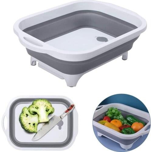 Folding Cutting Board Collapsible Sink Drain Basket With Draining Plug Portable Fruit Vegetable Washing Basket Kitchen Organizer