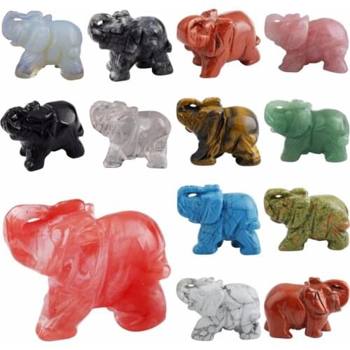 TUMBEELLUWA Healing Crystal Guardian Elephant Pocket Stone Figurines Carved Gem Stone Crafts