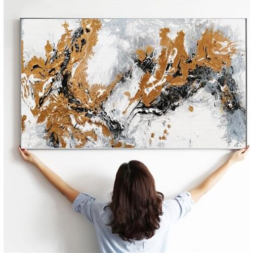WANGART Abstract Canvas Painting Wall Art Golden And Black Oil Painting Posters Nordic Wal Picture For Living Room Home Decor