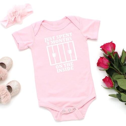 I Just Spent 9 Months On The Inside short Sleeve Clothes One Piece Baby Bodysuit Jumpsuit Funny Kids Baby Outfits