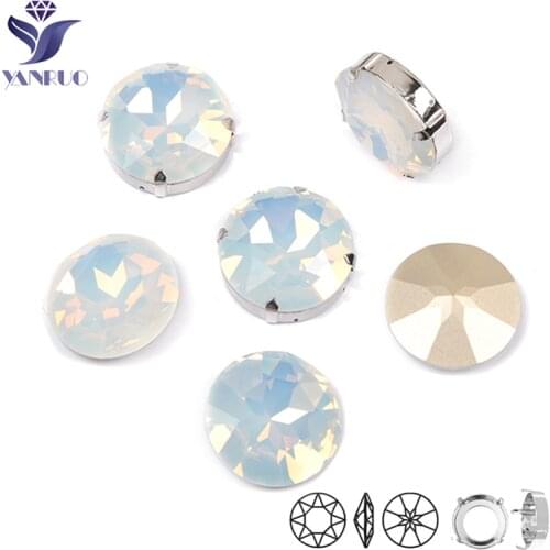 YANUO 1201 Rivoli 27mm White Opal Diamond Sew On Rhinestones Pointback Claw Rhinestone lass Stones For Clothing
