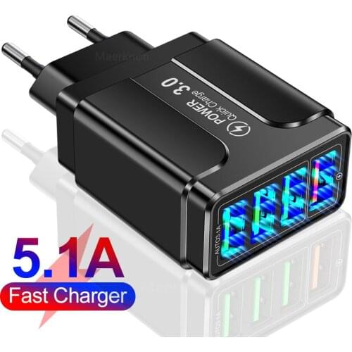 Cargador rápido USB de 4 puertos, carga rápida 3,0, 4,0, 48W, LED, Universal, para teléfono móvil y tableta, para iPhone 12