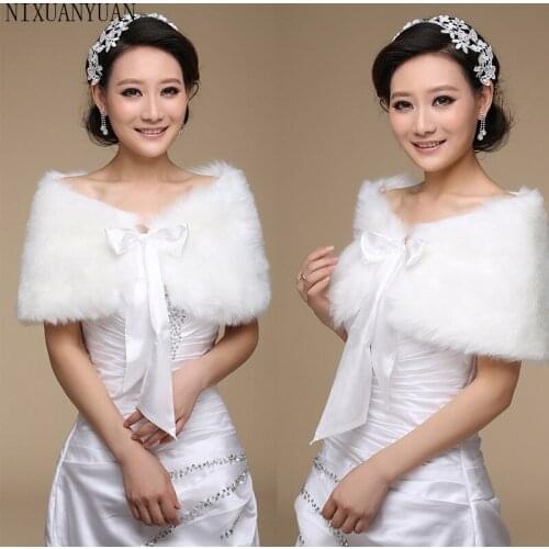 In Stock Fur Shawl Wedding Wrap For Formal Dress Cheongsam Married Outerwear Bridal Cape Autumn Winter Jacket Bolero