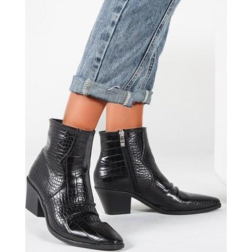 Fashion Snake print Boots Women Ankle Boots Chelsea Thick Heels Ladies Booties 2021 autumn winter Shoes zapatos de mujer 35 43