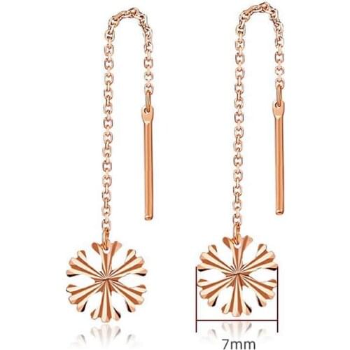 Pure 18K Yellow Gold Earrings Women AU750 Gold Snowflake Long Dangle Earrings