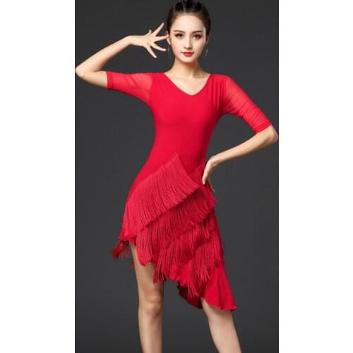 Fringe Latina Dance Dress For Women Mesh Stage Costume Tango Dance Wear Salsa Outfits Latin Practice Wear Rumba Clothes JL1965