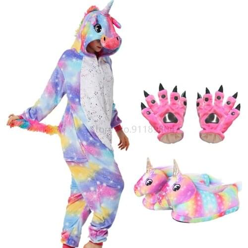 Winter Flannel Warm Soft Adult Anime Kigurumi Unicorn Pajamas Woman Sexy Funny Cosplay Costume Sleepwear Unisex Cosplay Homewear
