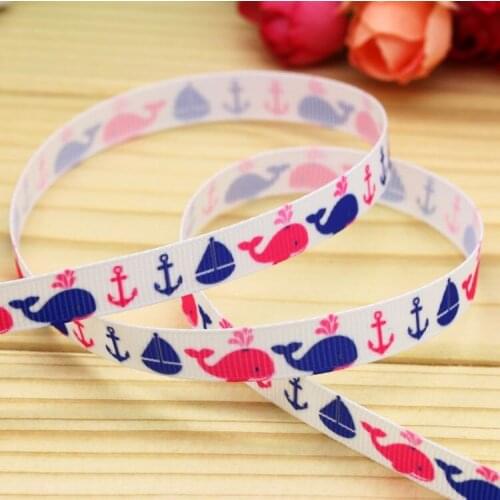 3/8'' Free shipping sea navy printed grosgrain ribbon headwear hair bow diy party decoration wholesale OEM 9mm B1317