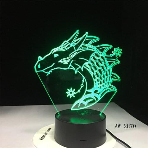 Dragon 3D LED Desk Lamp 7 Color Change USB 3D Night Light Bedroom Office Decor Holiday Acrylic New Kids Toys 2870
