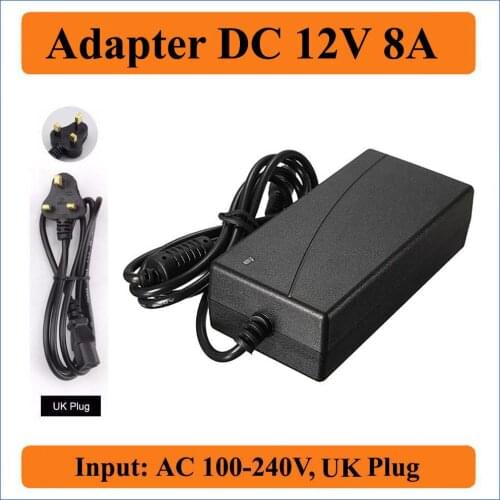 12V 8A UK Plug AC DC Adapter AC 100V-240V Converter Adapters to DC 12V 8A 96W Power Supply DC 5.5mm x 2.1-2.5mm for LEDs strip