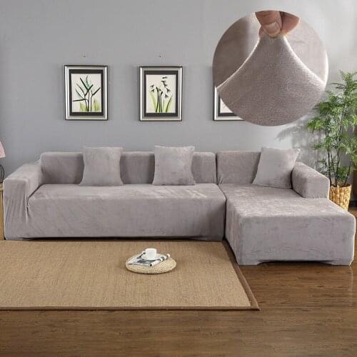 Velvet 2pcs Covers for Corner Sofa Living Room L Shaped Couch Slipcover Case Chaise Longue Corner Sofa Cover Elastic Stretch