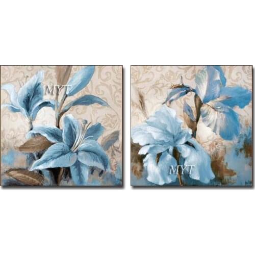 Free Shipping Hot Sale 2 PCS Flowers Canvas Hand-painted High Quality Oil Painting on Canvas Oil Painting for Living Room
