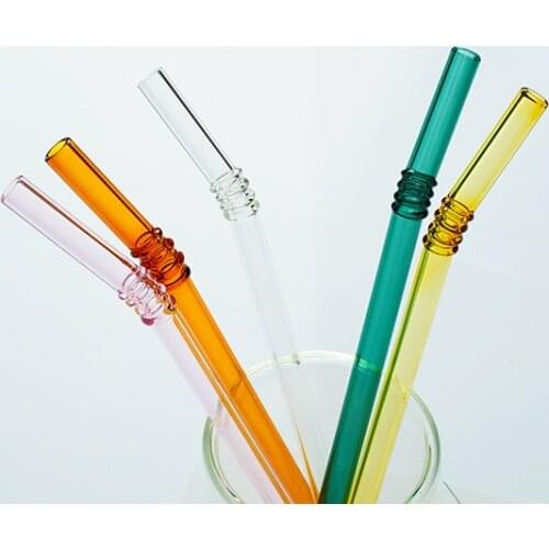 Free Shipping Hand Made Curved 10pcs/lot Glass Straw 8mmX190mm Multi Colors