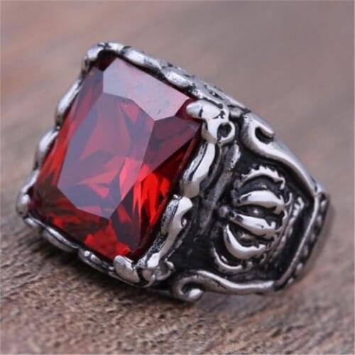Noble Retro Square Ruby Ring Gothic Mens Ring Royal Jewelry Party Jewelry Wedding Index Finger Ring Brother Gift