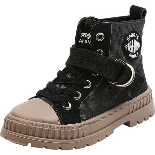 Childrens Boots Rubber Sole Kids Fashion Boots For Big Boys Girls Tide Cool Martin Boots British Design Thin Canvas Fabric Soft