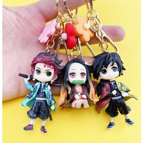 Anime Demon Slayer Keychain Kimetsu No Yaiba Kamado Tanjirou Doll Model Figure Floret Pendant Keyring Cosplay Cute Funny Cartoon