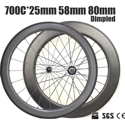 Catazer 700x25C Road Bicycle Front 58mm Rear 80mm Dimpled Clincher Wheelset Full Carbon Wheels UD Matte Basalt Brake Surface