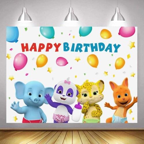 Cartoon Elephant Panda Bballoon Background Boys Birthday Party Decorative Childrens Photo Photography Studio Digital Backdrop
