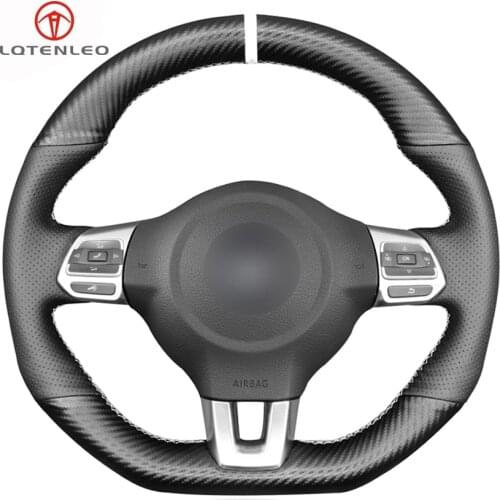 Black Leather Carbon Fiber Car Steering Wheel Cover For Volkswagen Golf 6 GTI MK6 VW Polo GTI Scirocco R Passat CC R-Line