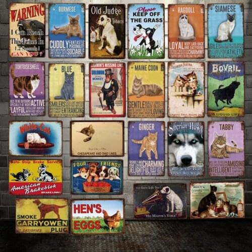 [ DecorMan ] Warning DOG CAT HENs EGGS HUSKY Custom Animal Metal signs Mural Sticker Bar PUB Decor LT-1985