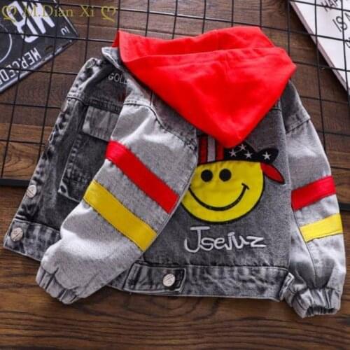 2021 Spring Autumn Jacket Boys Girls Kids Hooded Outerwear Face Windbreaker Denim Jeans Coats Baby Children Clothing