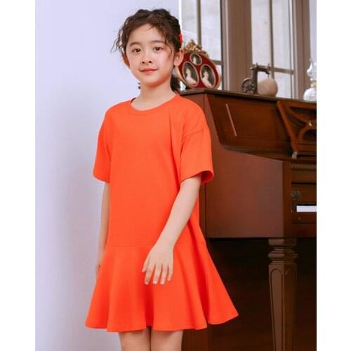 Kids summer girls dresses 2020 casual cotton ruffle dresses age 4 6 8 10 12 14 Yrs simple children clothing orange vestidos
