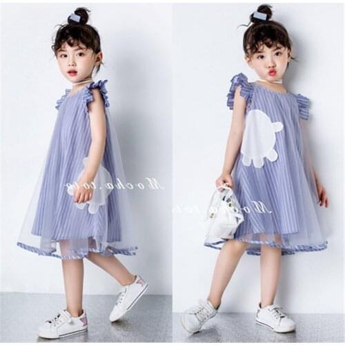 2019 Girl Kids Strip Flying Sleeve Mesh Dress Baby Girls Summer Princess Dresses Children Clothes Vestido